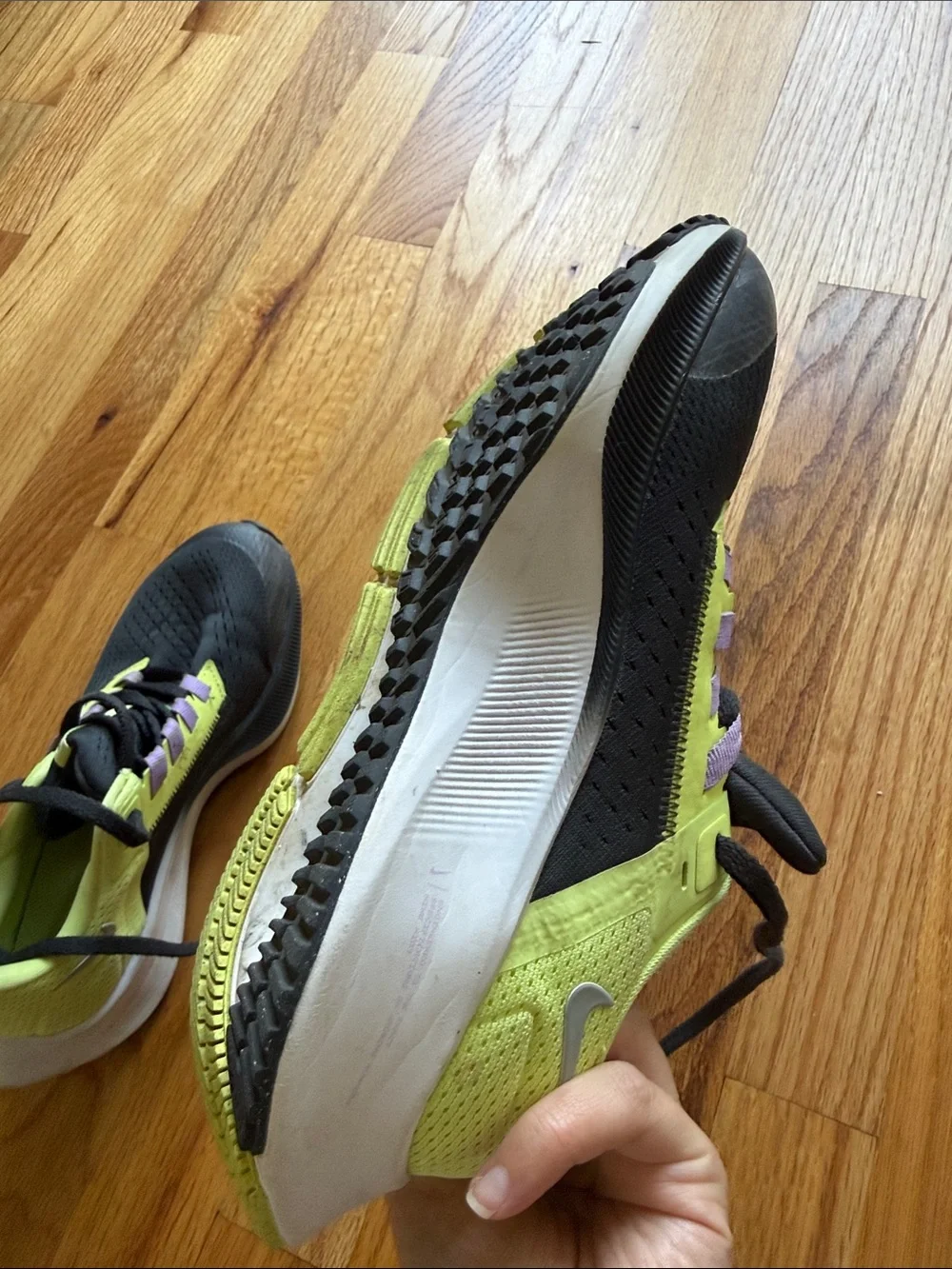 Nike Kids Air Zoom Pegasus 38 GS Black and Neon Green Athletic Shoes